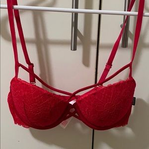 Victoria’s Secret VS pink red strappy lace bra